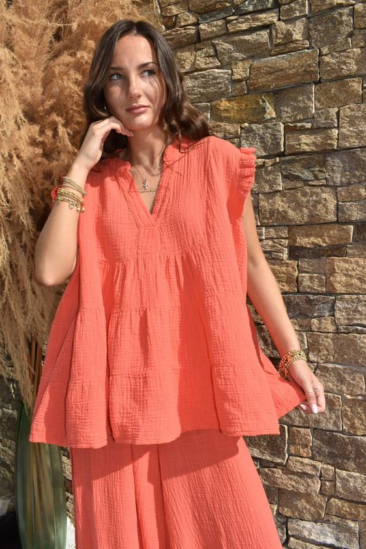 Tasha Cushion Cotton Cap Sleeve Tier Top Watermelon